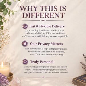 May include: An informational graphic titled WHY THIS IS DIFFERENT. It lists three sections: Fast & Flexible Delivery, Your Privacy Matters, and Truly Personal, each with a corresponding icon of a clock, a padlock, and a heart.
