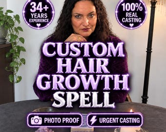 May include: A person with dark curly hair wearing a purple top behind a table with a candle, a crystal, and cards. Text reads: 34+ YEARS EXPERIENCE, 100% REAL CASTING, CUSTOM HAIR GROWTH SPELL, PHOTO PROOF, URGENT CASTING, SPELLS BY MILENA MIRACLES.