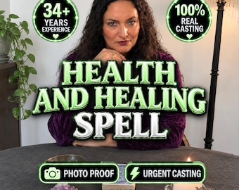 May include: A person with dark hair wearing a purple top behind a table with text reading HEALTH AND HEALING SPELL, 34+ YEARS EXPERIENCE, 100% REAL CASTING, PHOTO PROOF, URGENT CASTING, and SPELLS BY MILENA MIRACLES, alongside a candle and crystal.