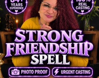 May include: A person with curly reddish-brown hair wearing a yellow jumper and glasses. Text reads: 34+ YEARS EXPERIENCE, 100% REAL CASTING, STRONG FRIENDSHIP SPELL, PHOTO PROOF, URGENT CASTING, and SPELLS BY MILENA MIRACLES.