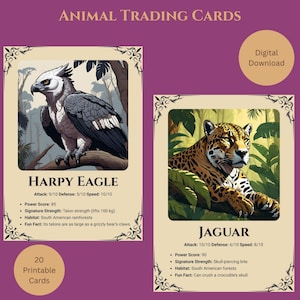 Tarjetas coleccionables de animales / Los 20 animales más fuertes / Formato PDF / Arte de naturaleza coleccionable / Tarjetas de batalla de vida silvestre / Tarjetas de naturaleza / Descarga instantánea