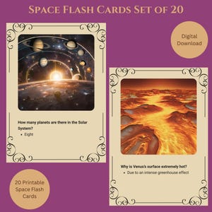 Space Flash Cards Digital Download | 20 Astronomy Educational Cards for Kids | Printable Science Study Cards | Homeschool Tool