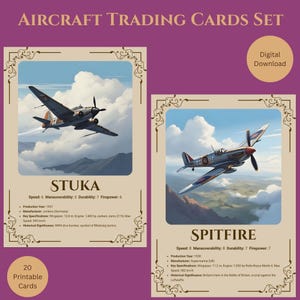 Pre-1950 Aircraft Trading Cards: WWII Aviation Collectible (Digital Download)