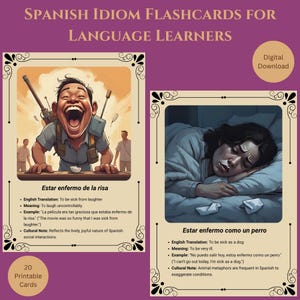 Spanish Idiom Flashcards: Language Learning Cards with Cultural Notes (PDF Download)