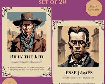 Wild West Trading Cards: 20 Historical Figures (Printable Digital Set)
