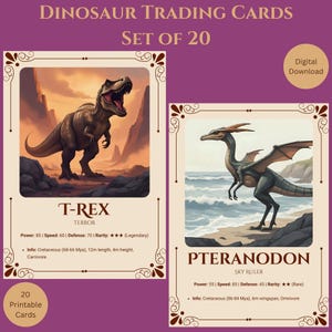 Carte da collezione di dinosauri / Carte da battaglia di dinosauri stampabili / Carte di potere dei dinosauri per bambini / Carte digitali di dinosauri per collezionisti / Regalo di dinosauri