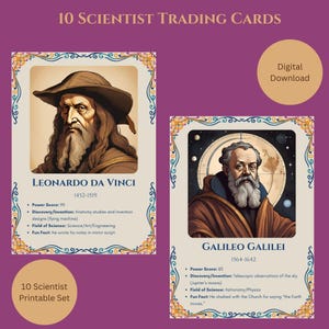 Cartes à collectionner scientifique | 10 scientifiques célèbres | Ensemble éducatif à collectionner | Cartes de jeu pour les amateurs de science | Activités amusantes en classe