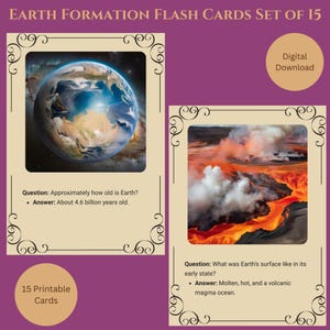 Earth Formation Flash Cards | 15 Digital PDF Study Cards for Science Students | Homeschool Science | Geology Revision Cards | Earth Layers