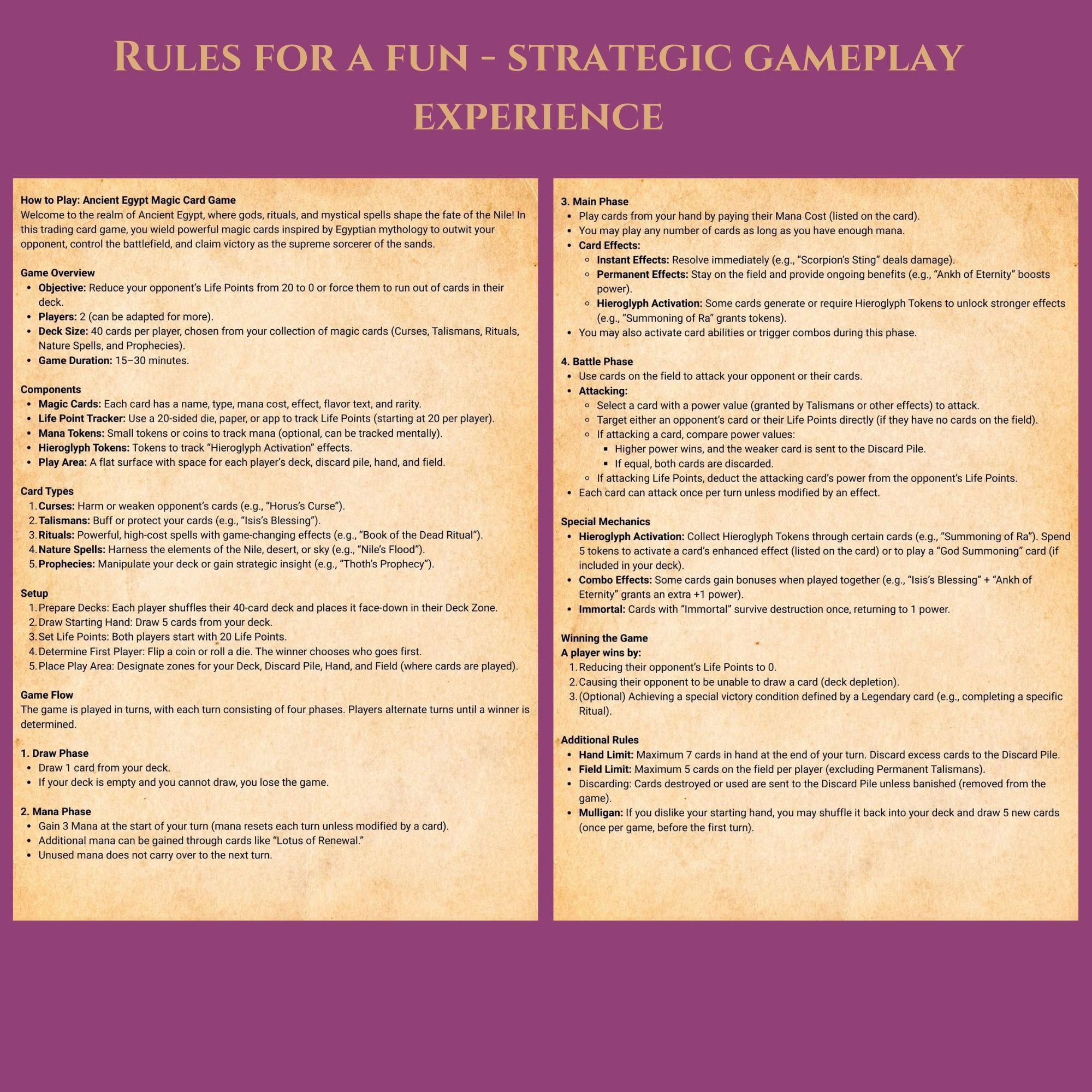エジプト神話マジックカードゲーム：印刷可能なカード20枚＋ルール（PDF）
