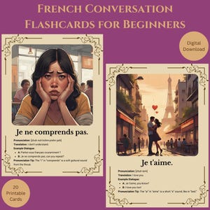 French Conversation Flashcards for Beginners | Digital PDF | Learn French Phrases | Printable Vocabulary Cards with Pronunciation Tips