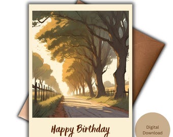 Printable Birthday Card: Scenic Route, 5x7 Foldable (Digital Download)