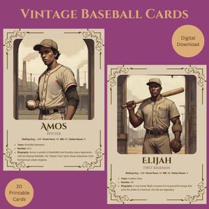 Digital Baseball Cards | Vintage Baseball Player Cards | Printable Trading Card | Nostalgic Baseball Collectibles | Retro Baseball Card Game