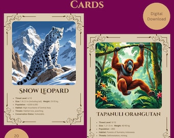 Endangered Animals Flash Cards: Wildlife Conservation Education (PDF Downloadable Cards)