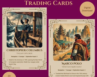 Famous Explorers Trading Cards: 20 Printable History Collectibles (PDF Set)