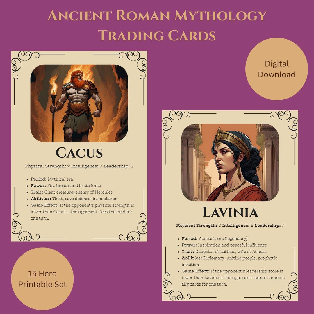Ancient Roman Mythology Trading Cards | 15 Hero Printable Set ...