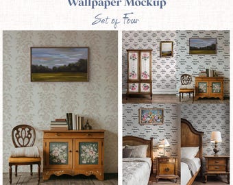 Mockupset vintage kamerbehang in antieke stijl vol. 1
