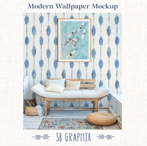 Coastal Farmhouse Wallpaper Mockup Digital design Asset
