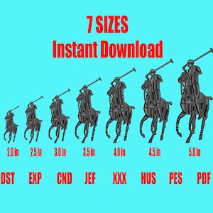 Polo Horseman Embroidery Design, Equestrian Logo, Polo Pony Logo, Red Polo Player Logo, 7 Sizes, PES, JEF,  Digital File, Instant download