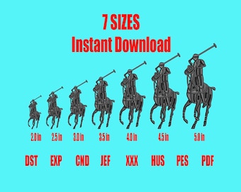 Diseño de bordado de jinete de polo, logotipo ecuestre, logotipo de poni de polo, logotipo de jugador de polo rojo, 7 tamaños, PES, JEF, archivo digital, descarga instantánea