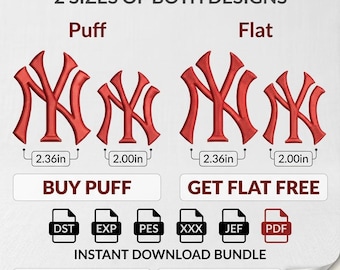 Bordado 3D con relieve para gorra NY / Letras en relieve, 2 tamaños / Letras estilo Nueva York / Descarga digital gratuita en versión plana / Descarga instantánea