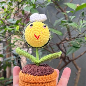 Handmade Crochet Bee in Flower Pot: Amigurumi Plush Toy