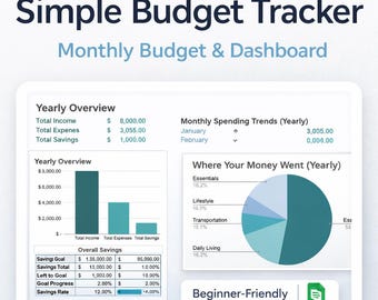 Simple Budget Tracker Spreadsheet | Monthly Finance Planner (Google Sheets)