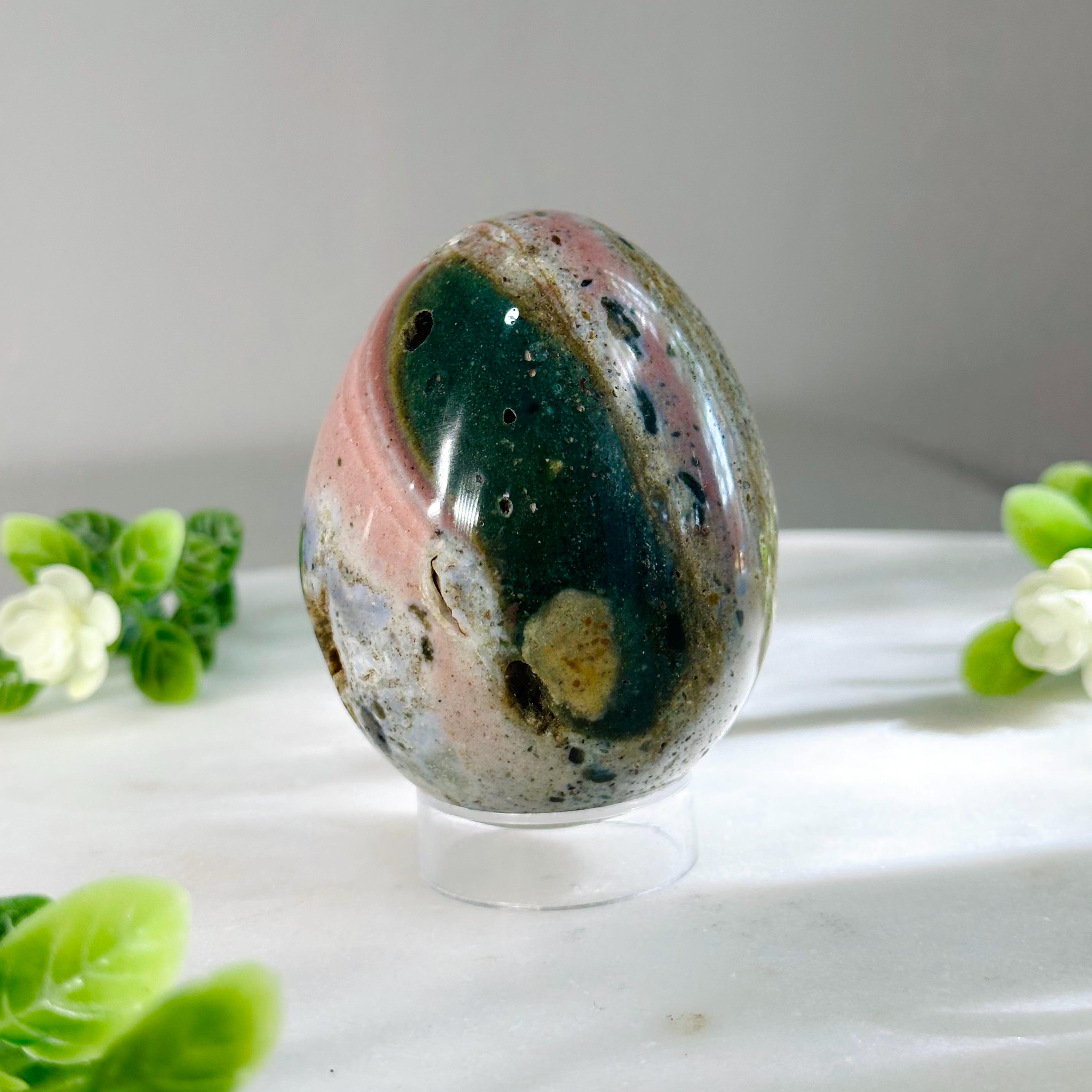 Polychrome Jasper Egg | Green, Pink, White, Brown | Hand-Polished Crystal Decor | Earthy Home Accent