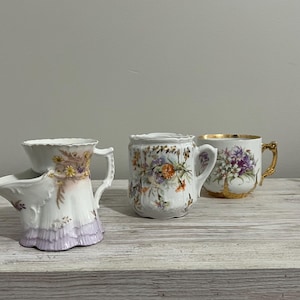 Vintage Hand Painted Shaving Mug Lot of 3, Germany, Early 1900&#39;s