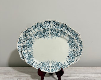 Juego de 2 fuentes antiguas Allertons para servir - Azul y blanco