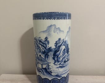 Paragüero de estilo chinoiserie azul y blanco - 44,5 cm de altura