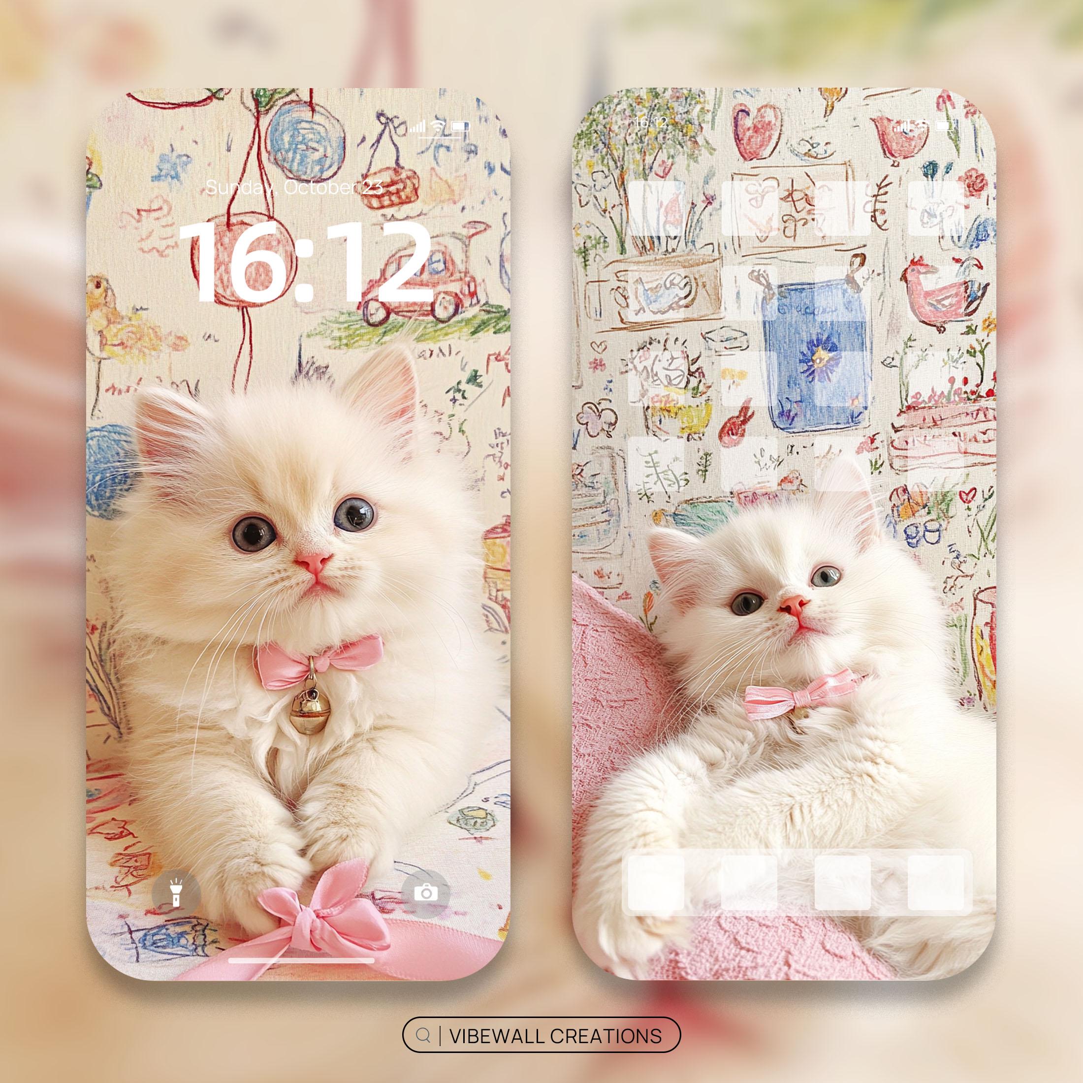 ふわふわ猫の壁紙 | 美的 4K デジタルインスタントダウンロード | iPhone \u0026 Android | 超高画質の携帯電話の背景 | iOS  ロック画面 - Etsy 日本, image size:2200x2200