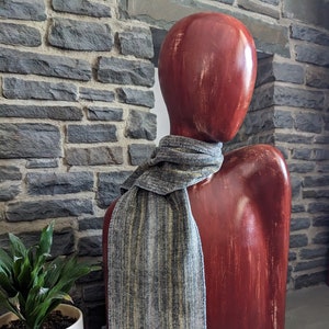 Hand woven Rayon Chenille Scarf - mixed grays with accents of soft greens