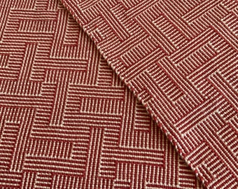 Geometric Table Runner Handwoven Silk and Merino Blend,  Red Beige Hand WovenSilk Merino Table Runner