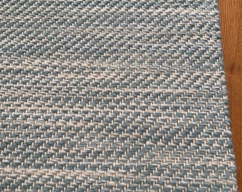 Handwoven Wool Hemp Rug-Runner 6+ ft Length Blues Natural
