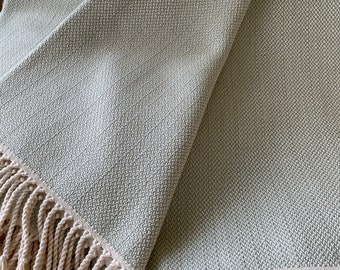 Handwoven Pure Silk Throw - Aqua Blue and Natural White Silk