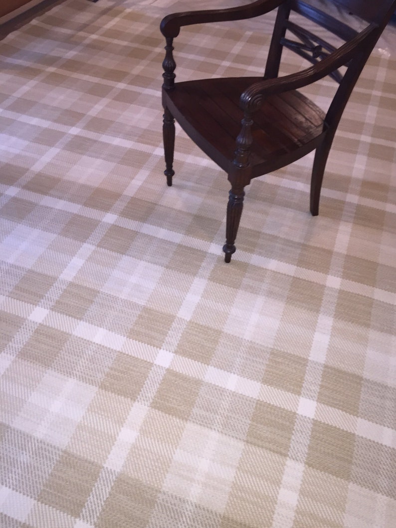 Hand Woven Neutral Wool Rug 9 X 12 Beige Plaid Grid Large Etsy UK