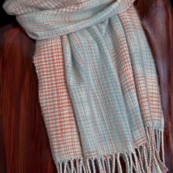 Hand Woven Silk Cashmere Scarf, Soft Coral Handwoven Scarf, Gift for Her