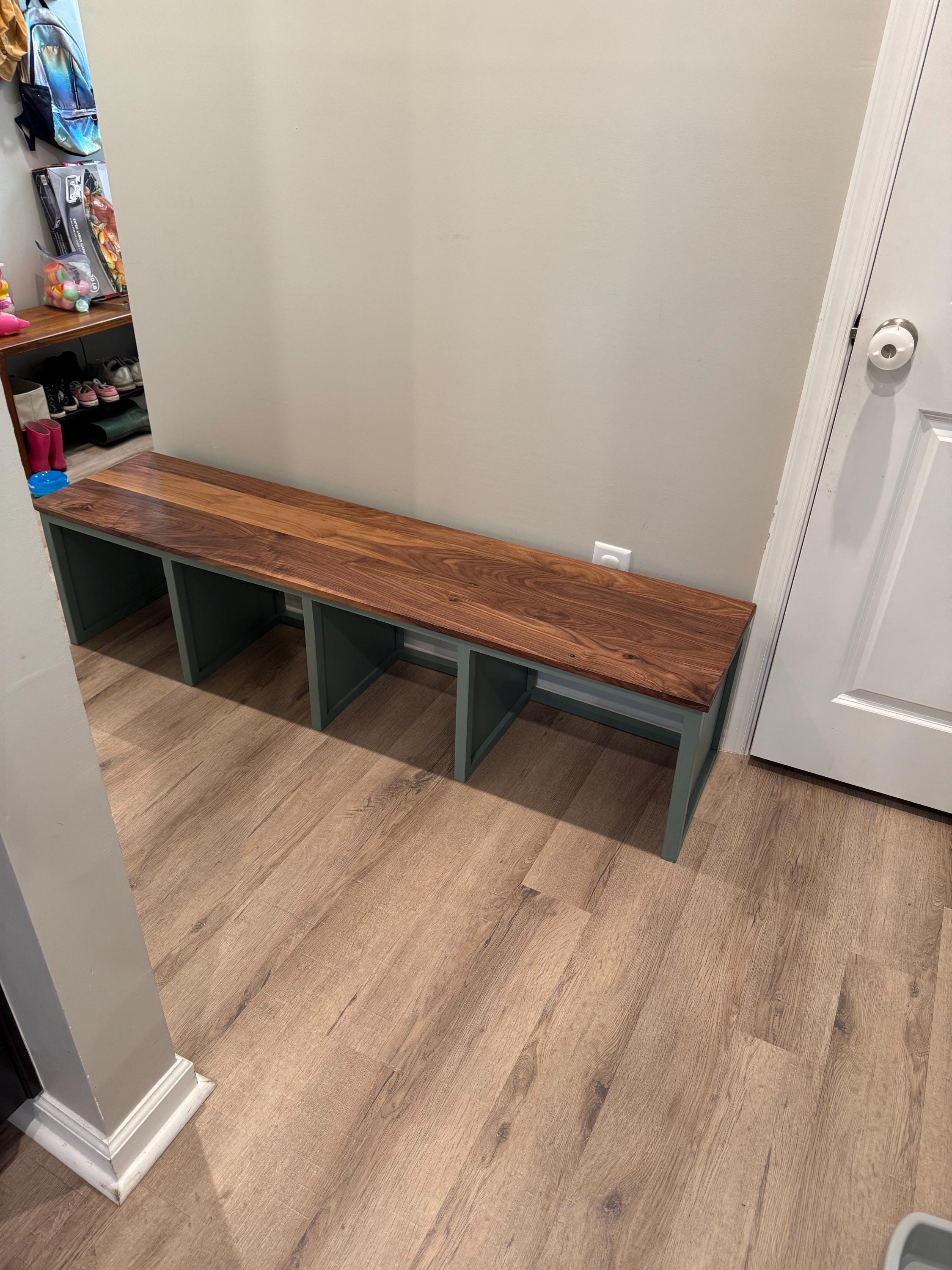 Handmade Custom Entryway Bench – Walnut & Cherry Wood – 65” Long