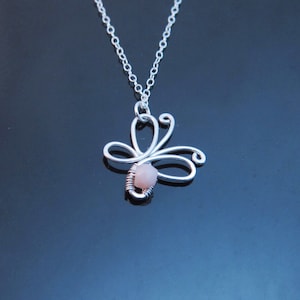 Silver Wire Butterfly Necklace-Birthstone Butterfly Necklace-Dainty Rose Gold Butterfly Jewelry-Birthstone Necklace-Gold Romantic Necklace