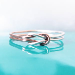 Silver Rose Gold Tie the Knot Ring-Two Tone Double Love Knot Ring-Hug Infinity Jewelry-Sailor Knot Ring-Celtic Knot Ring-Promise Ring
