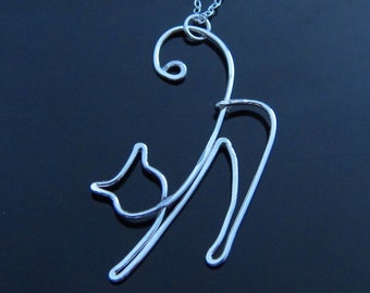 Wire Cat Necklace-Cat Woman Gift-Rose Gold Cat Lover Jewelry-Sterling Silver Cat Jewelry-Gold Animal Necklace-Dainty Animal Necklace