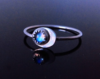 Ring juni geboortesteen-maan maansteen ring-halve maan ring-maansteen sieraden-blauwe maan cadeau-beste vriend ring-sterlingzilver