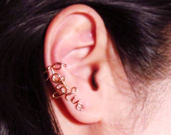 Customized Ear Crawler Earrings-Rose Gold Word Ear Climber Earrings-Gold Word Ear Cuff-Silver Cursive Word Earrings-Word Ear Sweep-Ear Pin