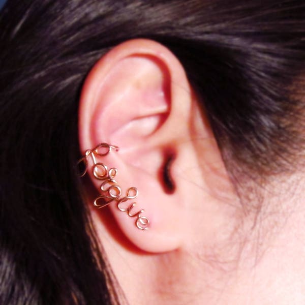 Customized Ear Crawler Earrings-Rose Gold Word Ear Climber Earrings-Gold Word Ear Cuff-Silver Cursive Word Earrings-Word Ear Sweep-Ear Pin