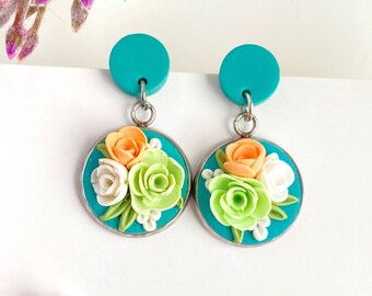 Polymer Clay Flower Earrings, Spring Floral Earrings, Birthday Earrings, Earrings for her, Polymer Clay Earrings, Flower Stud Earrings