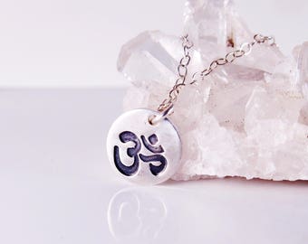 Sterling Silver OM Necklace-Yoga Charm Necklace-Yogi Necklace-Yoga Jewelry-Yogi Jewelry-Zen Necklace-Om Symbol Necklace-Om Sign Jewelry