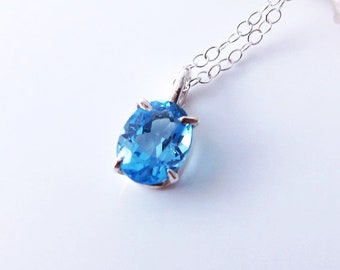 Sky Blue Topaz Sterling Silver Necklace, Blue Topaz Jewelry, Blue Gemstone Necklace, December Birthstone Necklace, December Birthday Gift