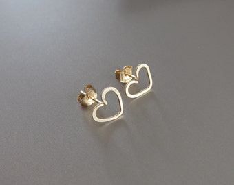 Gold Heart Earrings-Rose Gold Heart Jewelry-Gold Heart Post Earrings-Gold Heart Stud Earrings-Wire Heart Gift-Unique Christams Gift for Her