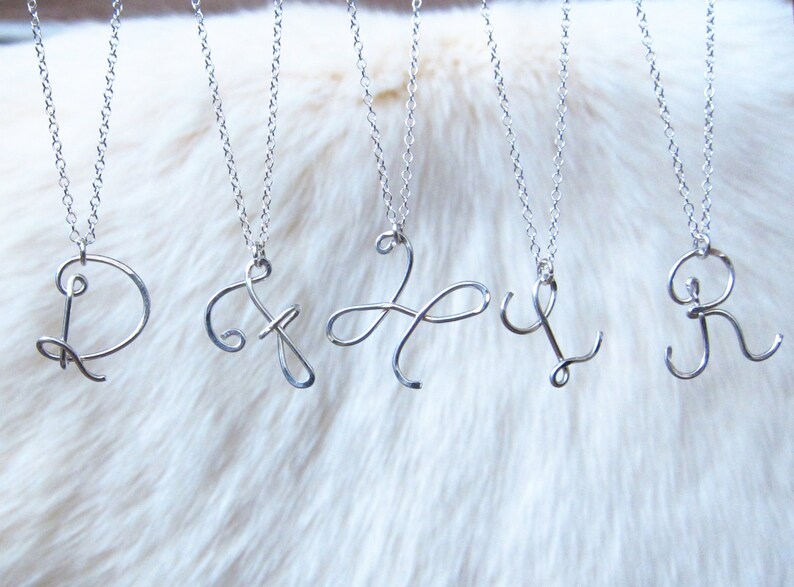 Wire Cursive Initial Necklace-Initial Necklace-Cursive Monogram Jewelry-Custom Monogram Gift-Cursive Monogram Necklace-Silver-Gold-Rose Gold image 4