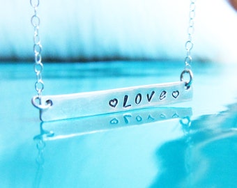 Collar de barra de plata grabado personalizado - Collar de barra con nombre - Collar con mensaje personalizado - Collar de barra con nombre - Collar con monograma - Plata esterlina
